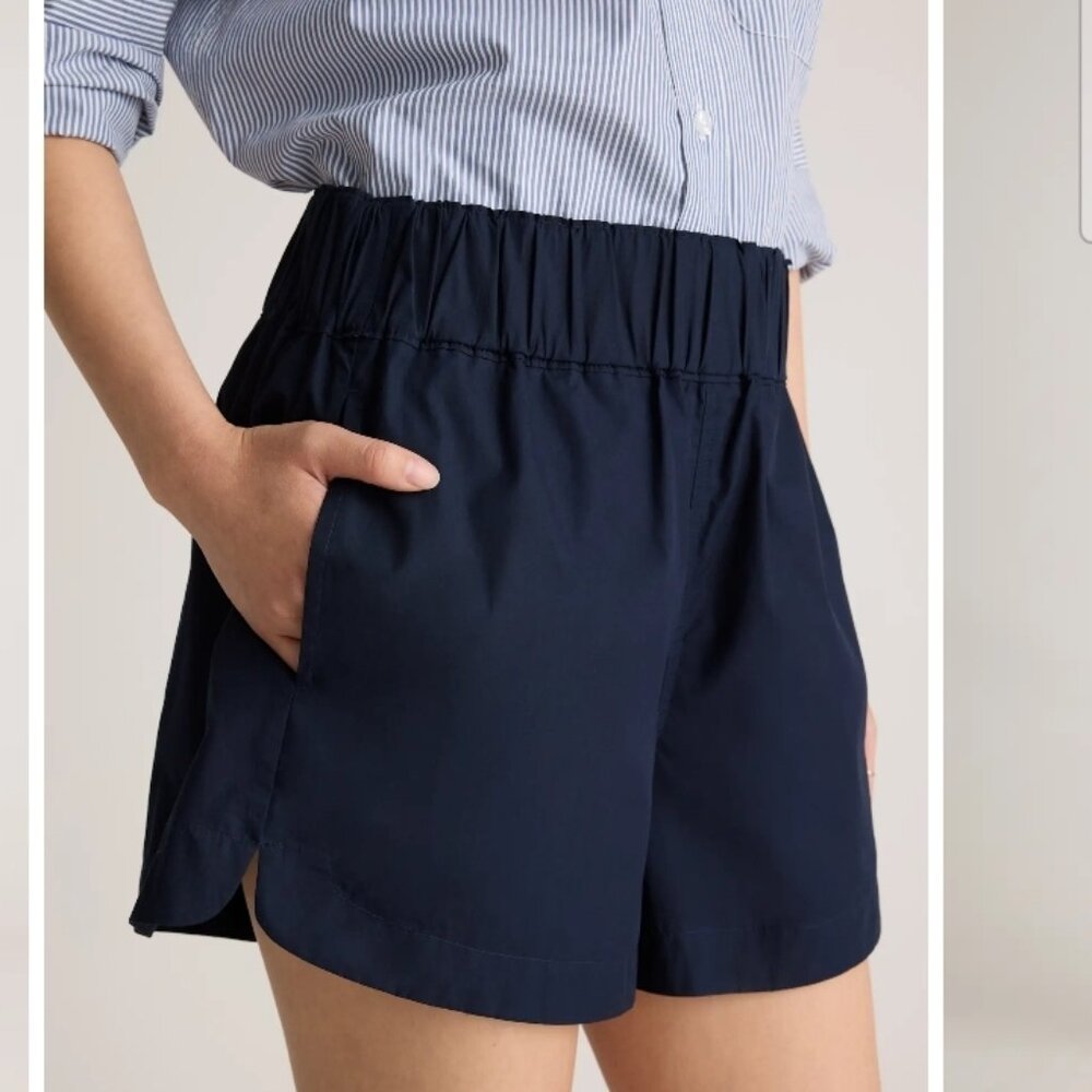 Quince Organic Cotton Poplin Pull-On Navy Shorts Size Large